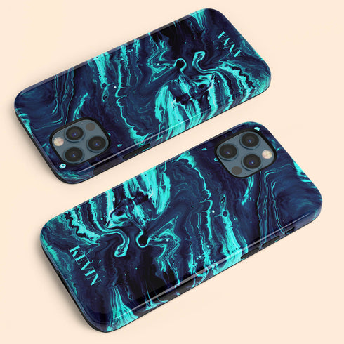 Turquoise Abstract Marble Custom Name iPhone Case